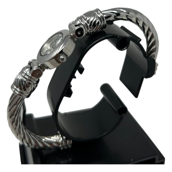 Stainless Steel Silver-Tone Bangle Bracelet Cuff Watch Quartz Movement - Picture 12 of 16